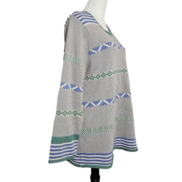 Gudrun Sjoden Large Grey Patterned Long Sleeve Lagenlook Nordic Sweater - Picture 2 of 5